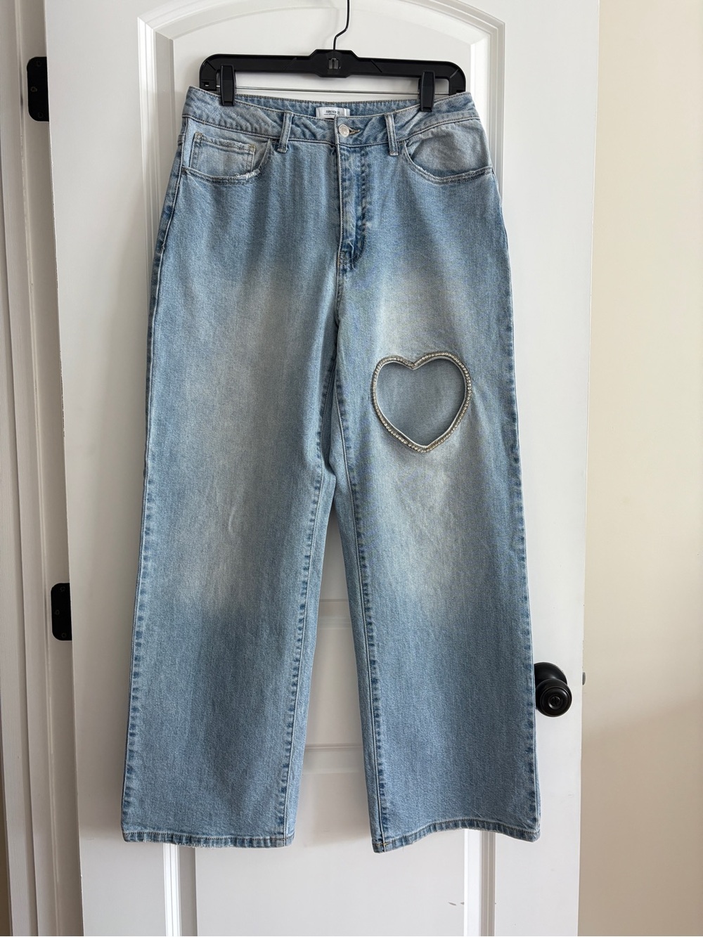 Forever 21 Light Blue Straight-Leg Jeans with Heart Patch